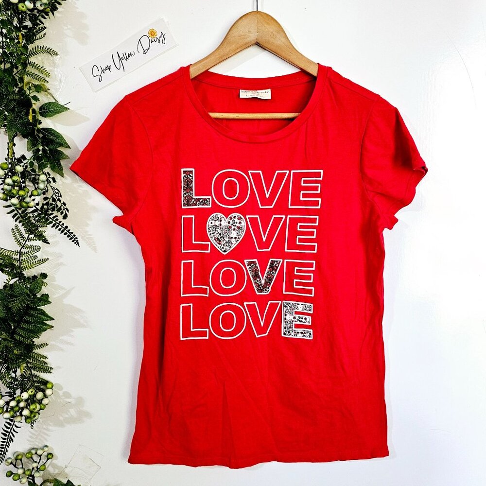 Bobbie Brooks Red Love Graphic Tee Short Sleeve Floral Paisley Accent Valentine